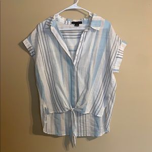 Anthro short sleeve button down tie front top